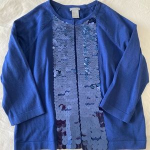 Sparkly Silk blend sequins royal blue 3/4 sleeve cardigan